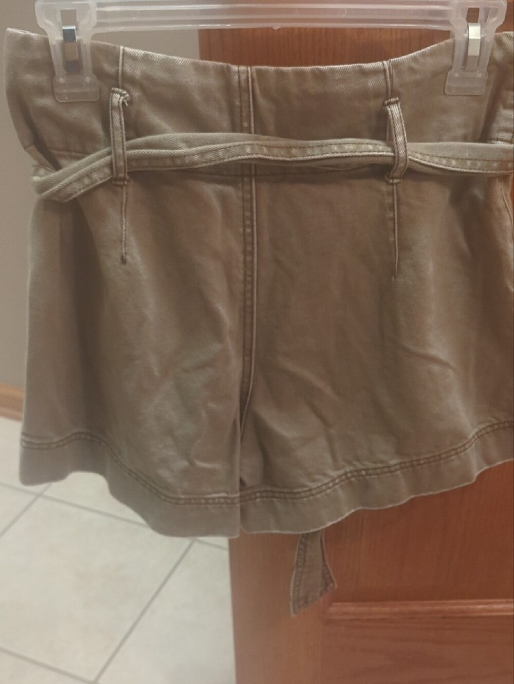 High-Waist Olive Green Tie-Belt Women’s Shorts - Picture 2 of 2